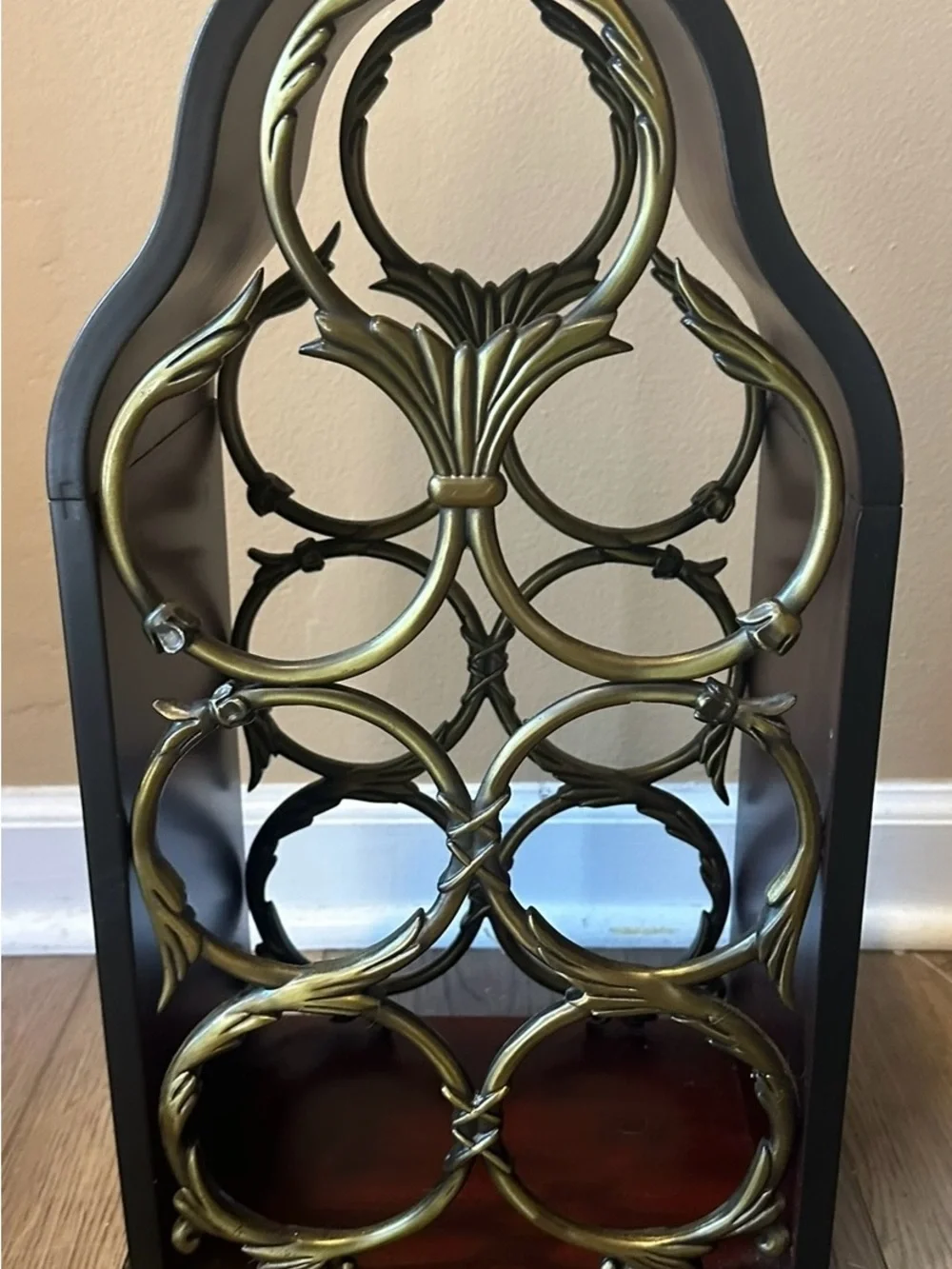 BOMBAY CO - 7 Bottle Table Top Wine Rack Vintage Cherry Wood & Brass 2000